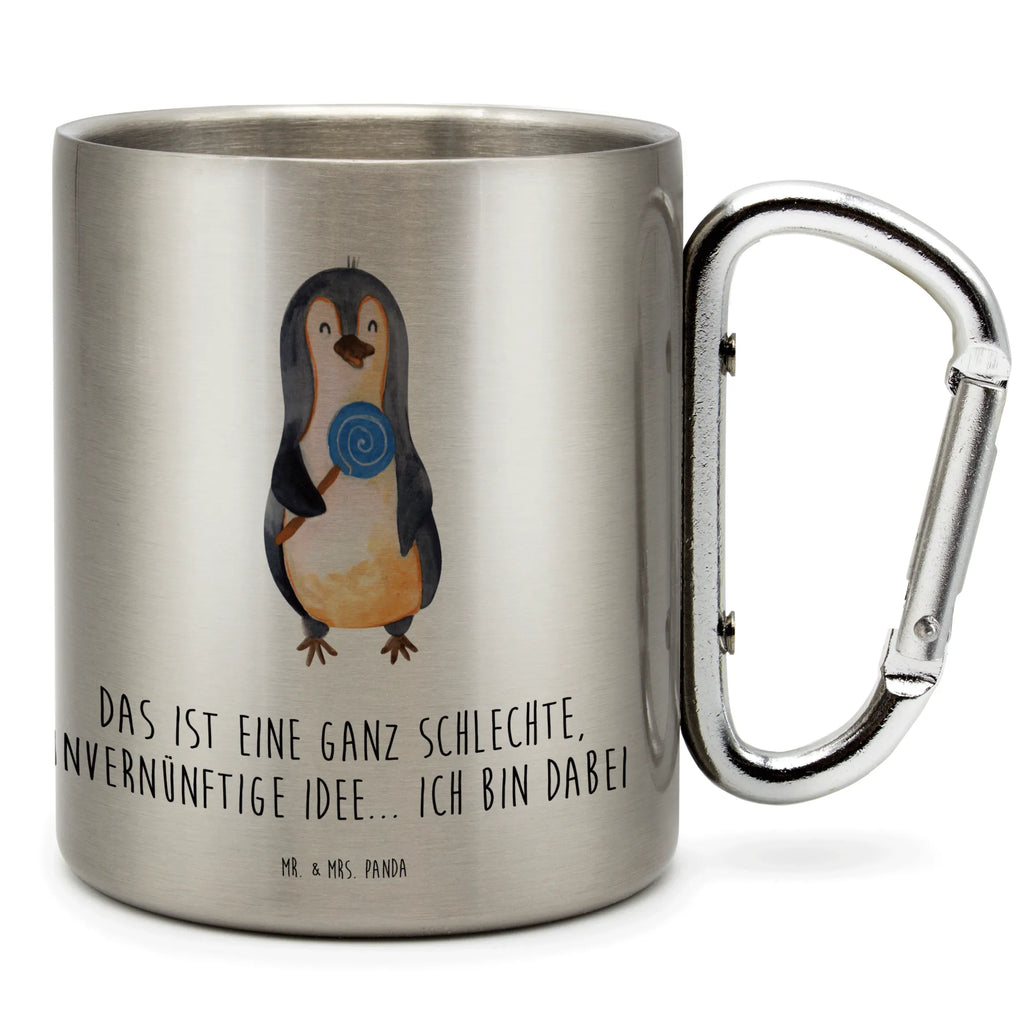 Edelstahlbecher Pinguin Lolli Edelstahltasse, Karabiner, Edelstahlbecher, Outdoor, Camping, Tasse, Becher, Pinguin, Pinguine, Lolli, Süßigkeiten, Blödsinn, Spruch, Rebell, Gauner, Ganove, Rabauke