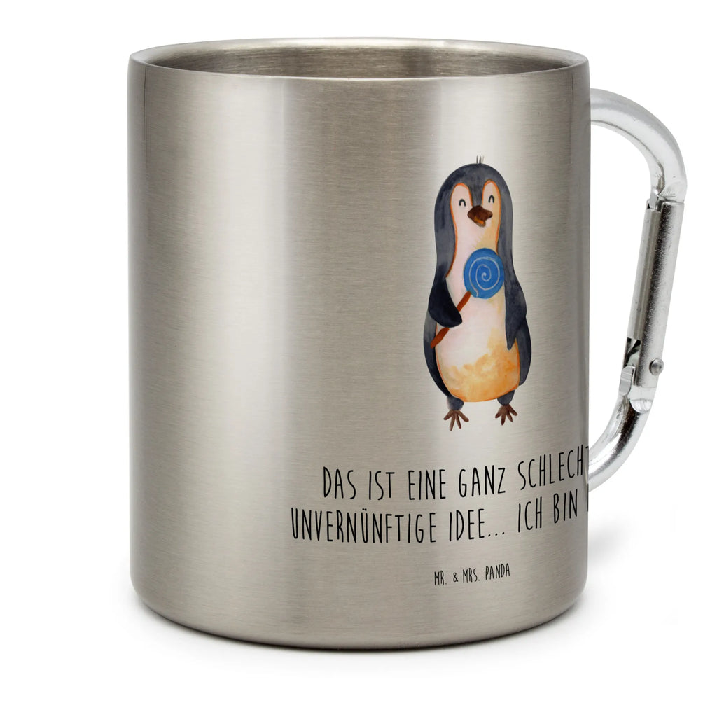 Edelstahlbecher Pinguin Lolli Edelstahltasse, Karabiner, Edelstahlbecher, Outdoor, Camping, Tasse, Becher, Pinguin, Pinguine, Lolli, Süßigkeiten, Blödsinn, Spruch, Rebell, Gauner, Ganove, Rabauke