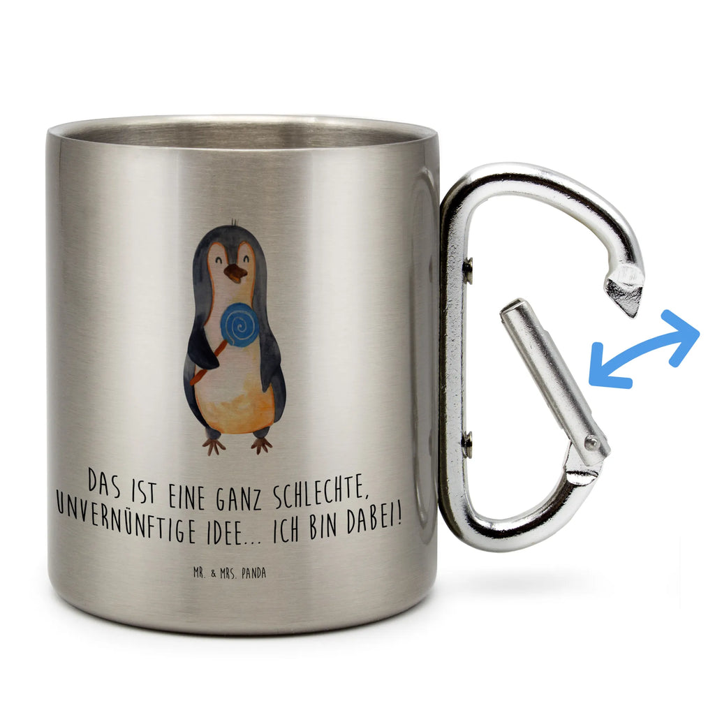 Edelstahlbecher Pinguin Lolli Edelstahltasse, Karabiner, Edelstahlbecher, Outdoor, Camping, Tasse, Becher, Pinguin, Pinguine, Lolli, Süßigkeiten, Blödsinn, Spruch, Rebell, Gauner, Ganove, Rabauke