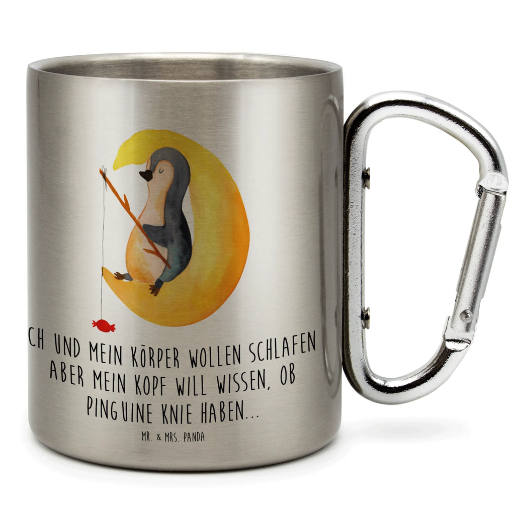 Edelstahlbecher Pinguin Mond Edelstahltasse, Karabiner, Edelstahlbecher, Outdoor, Camping, Tasse, Becher, Pinguin, Pinguine, Spruch, schlafen, Nachtruhe, Einschlafen, Schlafzimmer, Schlafstörungen, Gästezimmer