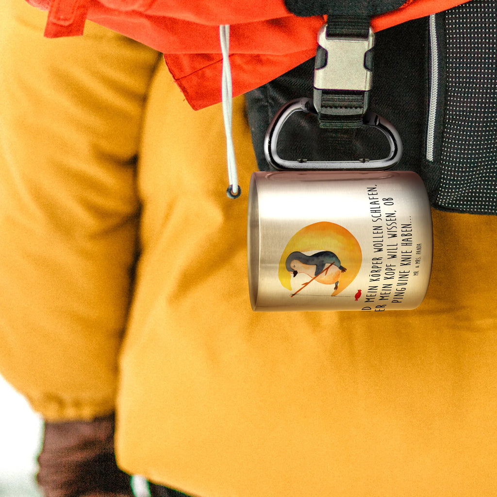 Edelstahlbecher Pinguin Mond Edelstahltasse, Karabiner, Edelstahlbecher, Outdoor, Camping, Tasse, Becher, Pinguin, Pinguine, Spruch, schlafen, Nachtruhe, Einschlafen, Schlafzimmer, Schlafstörungen, Gästezimmer