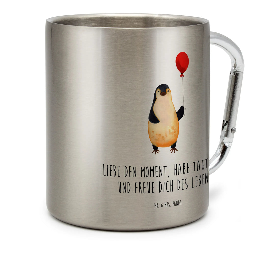 Edelstahlbecher Pinguin Luftballon Edelstahltasse, Karabiner, Edelstahlbecher, Outdoor, Camping, Tasse, Becher, Pinguin, Pinguine, Luftballon, Tagträume, Lebenslust, Geschenk Freundin, Geschenkidee, beste Freundin, Motivation, Neustart, neues Leben, Liebe, Glück