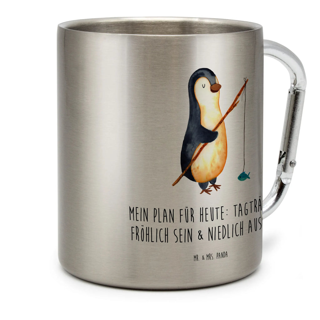 Edelstahlbecher Pinguin Angler Edelstahltasse, Karabiner, Edelstahlbecher, Outdoor, Camping, Tasse, Becher, Pinguin, Pinguine, Angeln, Angler, Tagträume, Hobby, Plan, Planer, Tagesplan, Neustart, Motivation, Geschenk, Freundinnen, Geschenkidee, Urlaub, Wochenende