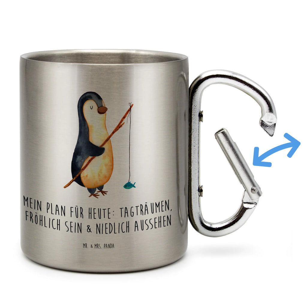 Edelstahlbecher Pinguin Angler Edelstahltasse, Karabiner, Edelstahlbecher, Outdoor, Camping, Tasse, Becher, Pinguin, Pinguine, Angeln, Angler, Tagträume, Hobby, Plan, Planer, Tagesplan, Neustart, Motivation, Geschenk, Freundinnen, Geschenkidee, Urlaub, Wochenende