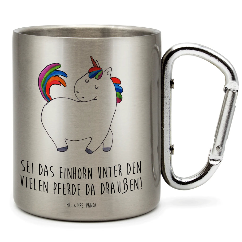 Edelstahlbecher Einhorn stolzierend Edelstahltasse, Karabiner, Edelstahlbecher, Outdoor, Camping, Tasse, Becher, Einhorn, Einhörner, Einhorn Deko, Pegasus, Unicorn, stolz, anders, bunt, Pferd, Reiter, Reiten, Freundin, Geschenk