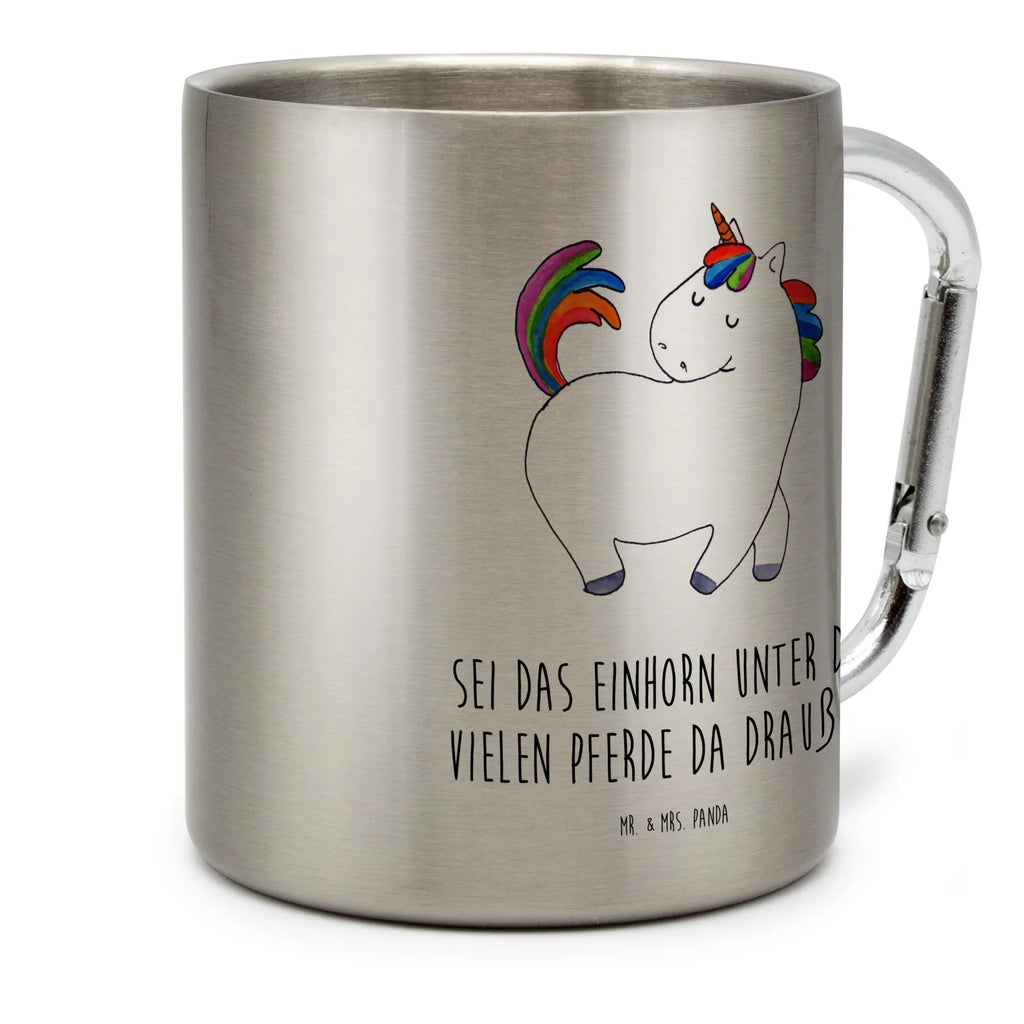 Edelstahlbecher Einhorn stolzierend Edelstahltasse, Karabiner, Edelstahlbecher, Outdoor, Camping, Tasse, Becher, Einhorn, Einhörner, Einhorn Deko, Pegasus, Unicorn, stolz, anders, bunt, Pferd, Reiter, Reiten, Freundin, Geschenk