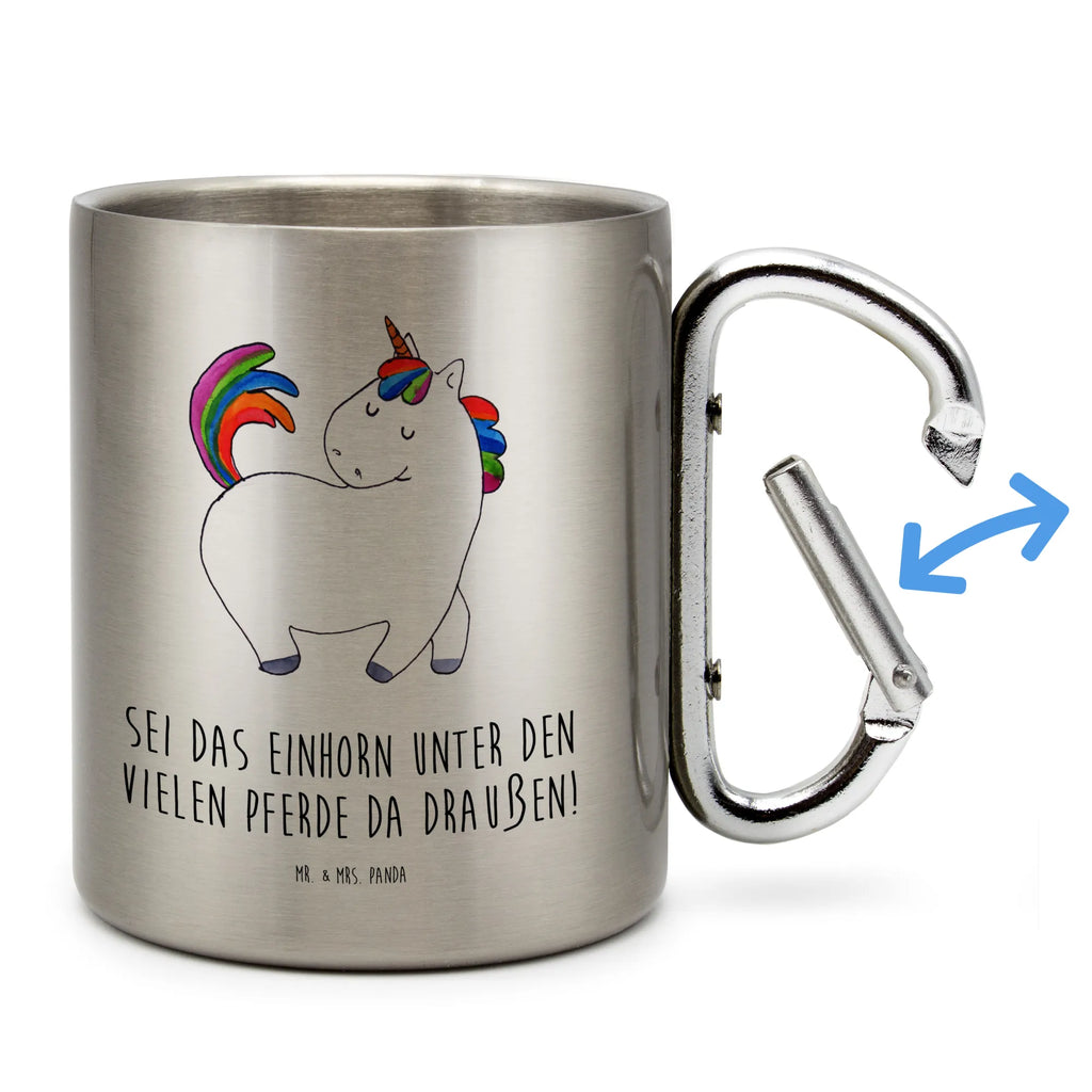 Edelstahlbecher Einhorn stolzierend Edelstahltasse, Karabiner, Edelstahlbecher, Outdoor, Camping, Tasse, Becher, Einhorn, Einhörner, Einhorn Deko, Pegasus, Unicorn, stolz, anders, bunt, Pferd, Reiter, Reiten, Freundin, Geschenk