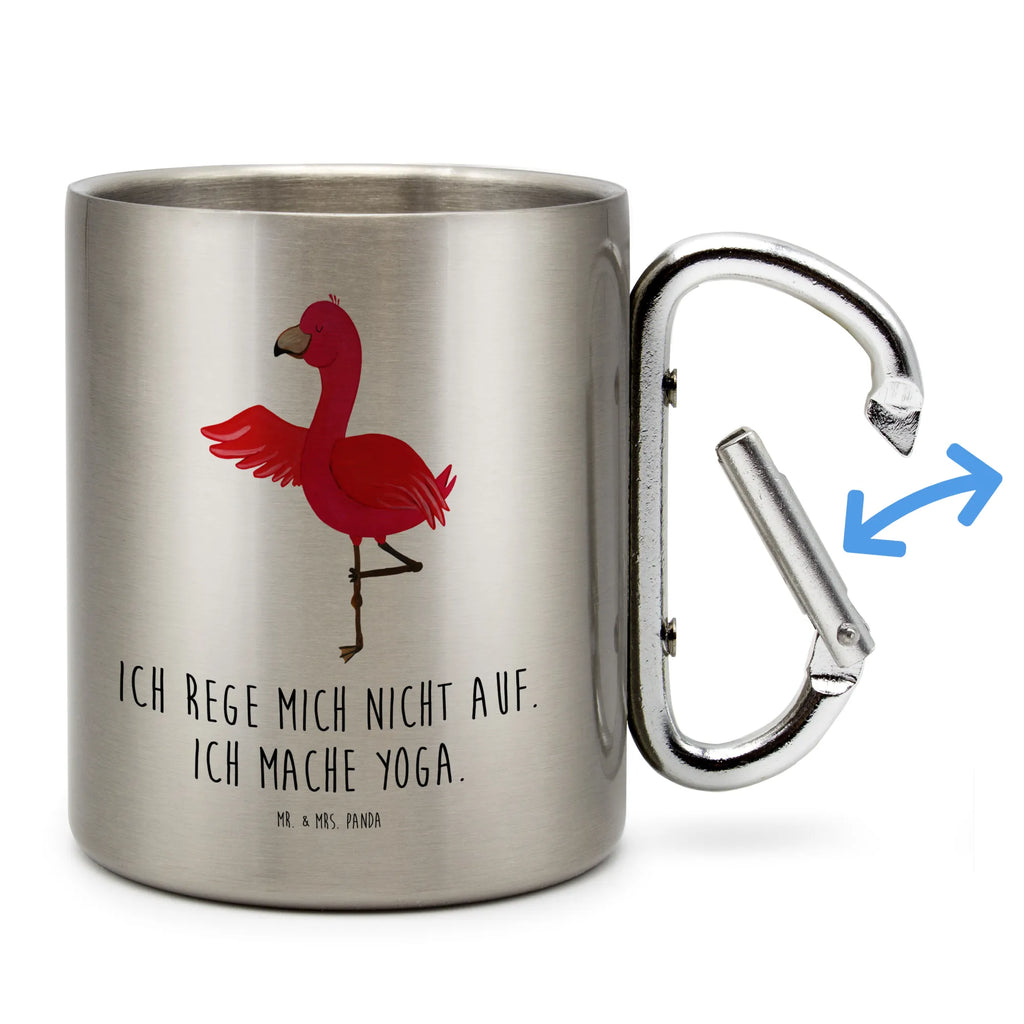 Edelstahlbecher Flamingo Yoga Edelstahltasse, Karabiner, Edelstahlbecher, Outdoor, Camping, Tasse, Becher, Flamingo, Vogel, Yoga, Namaste, Achtsamkeit, Yoga-Übung, Entspannung, Ärger, Aufregen, Tiefenentspannung