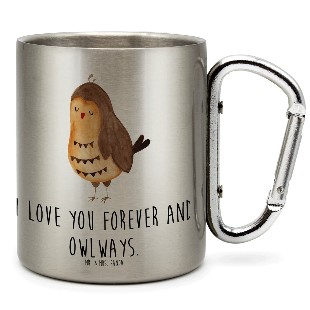 Edelstahlbecher Eule Zufrieden Edelstahltasse, Karabiner, Edelstahlbecher, Outdoor, Camping, Tasse, Becher, Eule, Eule Spruch, Eule deko, Owl, Liebe Spruch, Romantisch, Wortspiel lustig, Spruch schön, Geschenk Hochzeitstag