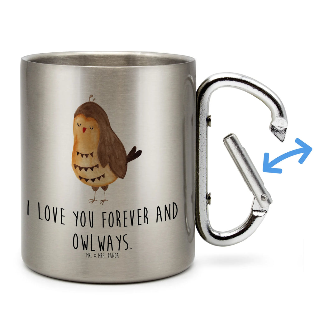 Edelstahlbecher Eule Zufrieden Edelstahltasse, Karabiner, Edelstahlbecher, Outdoor, Camping, Tasse, Becher, Eule, Eule Spruch, Eule deko, Owl, Liebe Spruch, Romantisch, Wortspiel lustig, Spruch schön, Geschenk Hochzeitstag