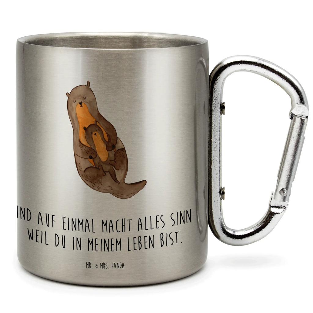 Edelstahlbecher Otter mit Kind Edelstahltasse, Karabiner, Edelstahlbecher, Outdoor, Camping, Tasse, Becher, Otter, Fischotter, Seeotter, Otter Seeotter See Otter