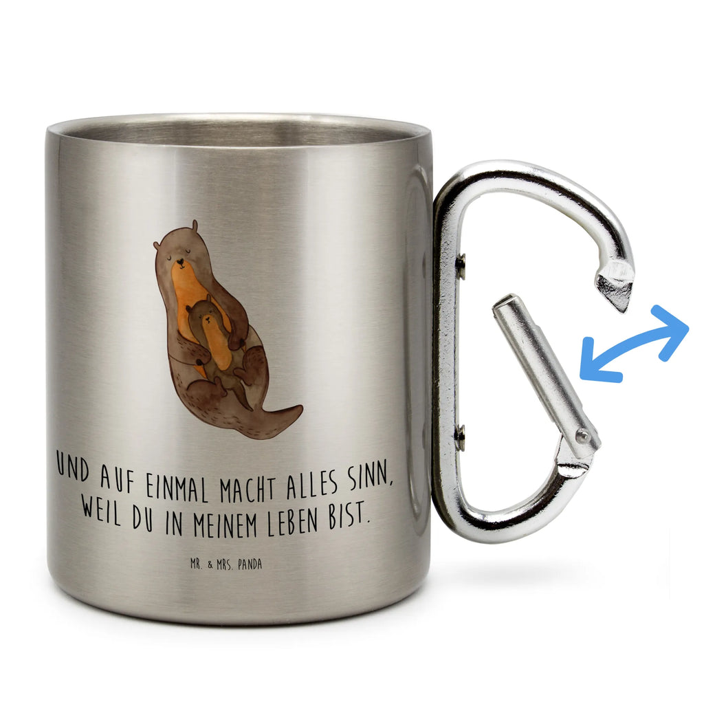 Edelstahlbecher Otter mit Kind Edelstahltasse, Karabiner, Edelstahlbecher, Outdoor, Camping, Tasse, Becher, Otter, Fischotter, Seeotter, Otter Seeotter See Otter