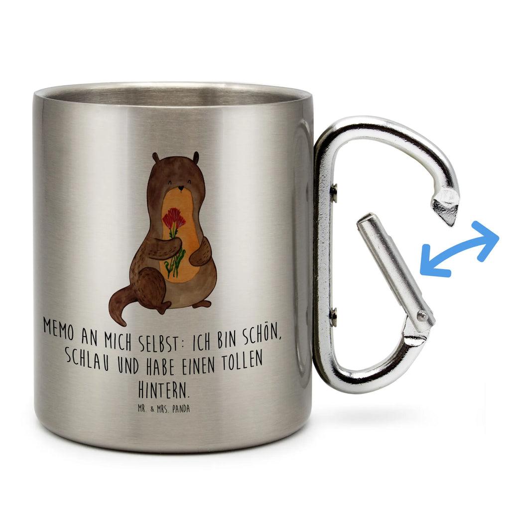 Edelstahlbecher Otter Blumenstrauß Edelstahltasse, Karabiner, Edelstahlbecher, Outdoor, Camping, Tasse, Becher, Otter, Fischotter, Seeotter, Otter Seeotter See Otter