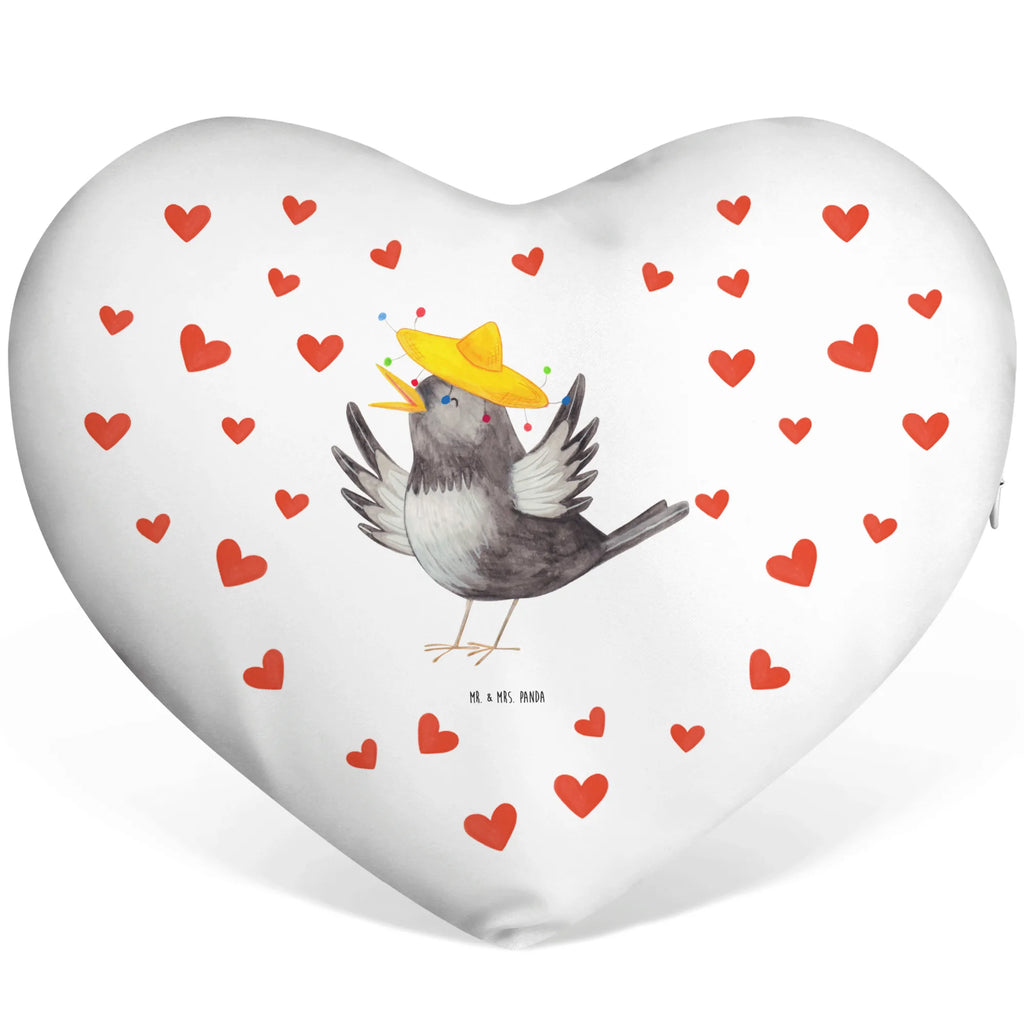 Heart cushion Crow sombrero Kissen, Herzkissen, Herzform, Herz, Dekokissen, Tiermotive, Gute Laune, lustige Sprüche, Tiere, Rabe, Vogel, Vögel, Spruch positiv, fröhlich sein, glücklich sein, Glück Spruch, froh, Elster, Motivation