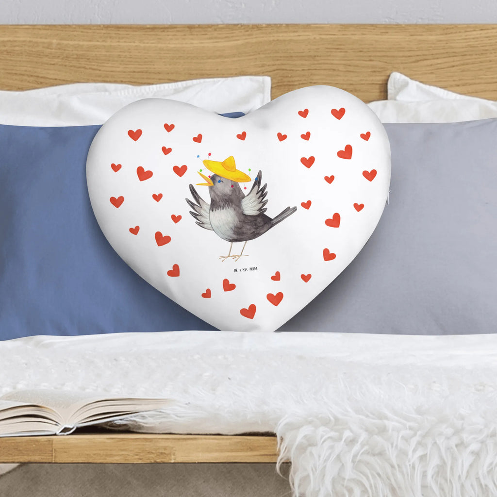 Heart cushion Crow sombrero Kissen, Herzkissen, Herzform, Herz, Dekokissen, Tiermotive, Gute Laune, lustige Sprüche, Tiere, Rabe, Vogel, Vögel, Spruch positiv, fröhlich sein, glücklich sein, Glück Spruch, froh, Elster, Motivation