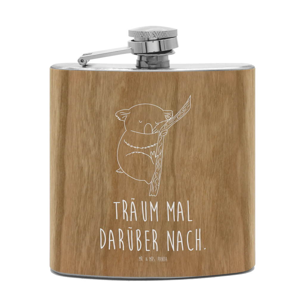 Flachmann Koalabär Flachmann, Edelstahl, hochwertig, Gravur, Taschenflasche, Frauen, Tiermotive, Gute Laune, lustige Sprüche, Tiere, Koala, träumen, Traum, schlafen, Schlafzimmer, Traumland, Bär, Koalabär