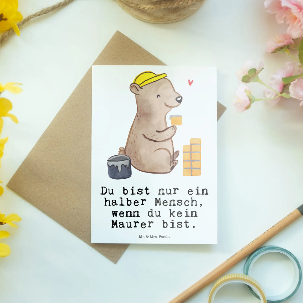 Grußkarte Maurer mit Herz Grußkarte, Klappkarte, Einladungskarte, Glückwunschkarte, Hochzeitskarte, Geburtstagskarte, Karte, Ansichtskarten, Beruf, Ausbildung, Jubiläum, Abschied, Rente, Kollege, Kollegin, Geschenk, Schenken, Arbeitskollege, Mitarbeiter, Firma, Danke, Dankeschön, Maurer, Maurermeister, Gesellenprüfung, Handwerker, Maurerbetrieb