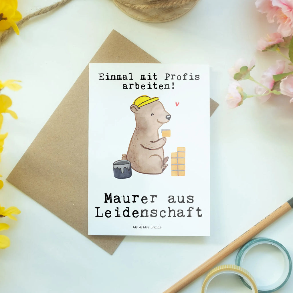 Grußkarte Maurer aus Leidenschaft Grußkarte, Klappkarte, Einladungskarte, Glückwunschkarte, Hochzeitskarte, Geburtstagskarte, Karte, Ansichtskarten, Beruf, Ausbildung, Jubiläum, Abschied, Rente, Kollege, Kollegin, Geschenk, Schenken, Arbeitskollege, Mitarbeiter, Firma, Danke, Dankeschön, Maurer, Maurermeister, Gesellenprüfung, Handwerker, Maurerbetrieb