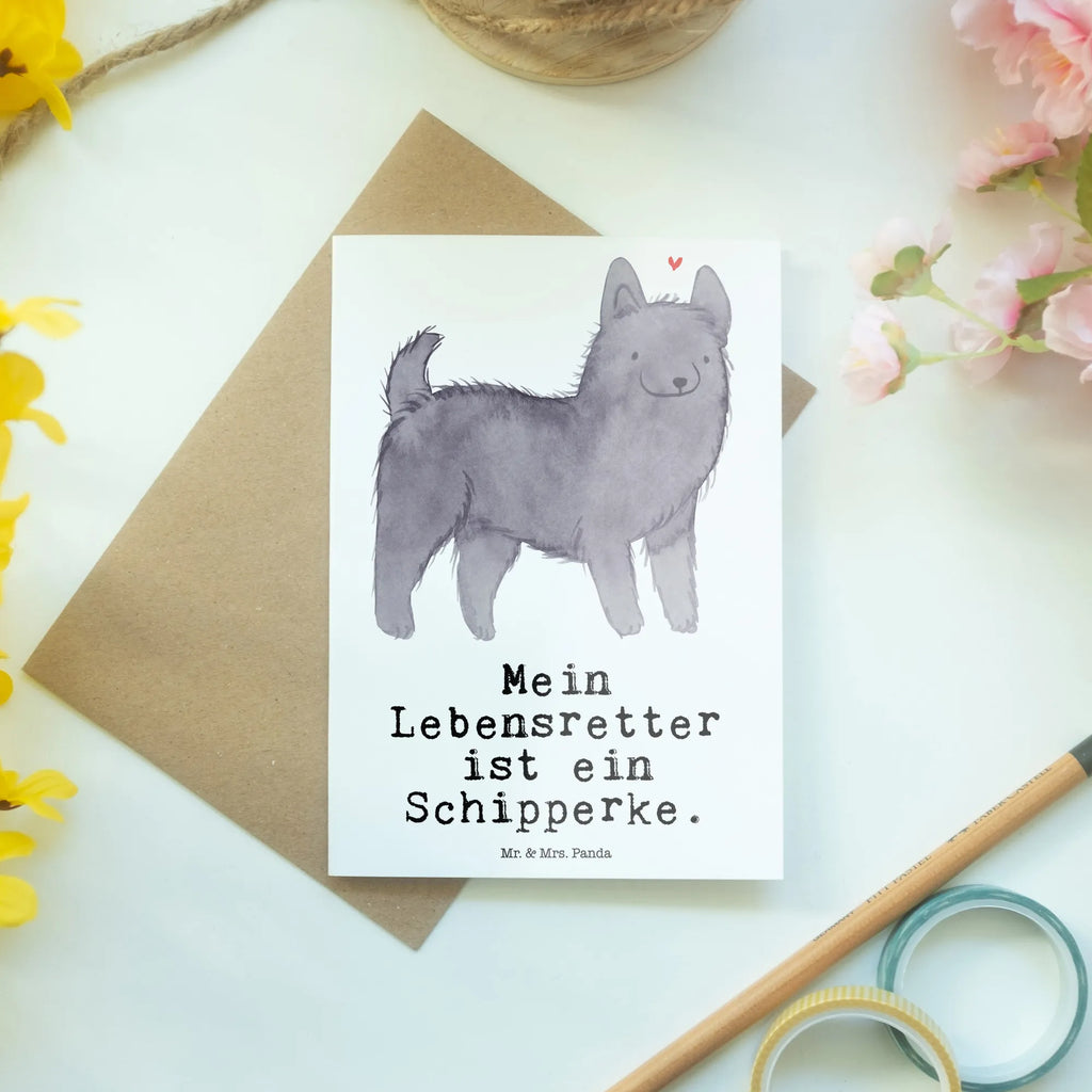 Grußkarte Schipperke Lebensretter Grußkarte, Klappkarte, Einladungskarte, Glückwunschkarte, Hochzeitskarte, Geburtstagskarte, Karte, Ansichtskarten, Hund, Hunderasse, Rassehund, Hundebesitzer, Geschenk, Tierfreund, Schenken, Welpe, Schipperke, belgische Hunderasse