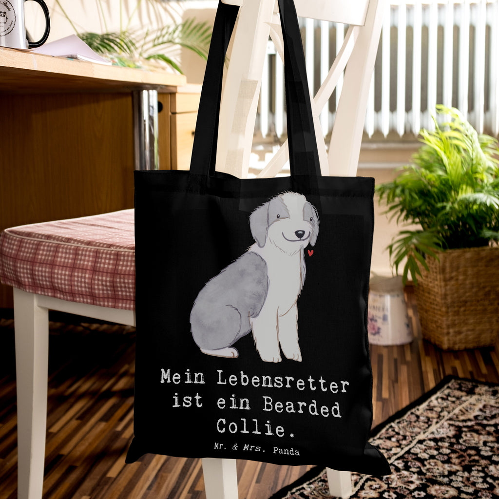 Tragetasche Bearded Collie Lebensretter Beuteltasche, Beutel, Einkaufstasche, Jutebeutel, Stoffbeutel, Tasche, Shopper, Umhängetasche, Strandtasche, Schultertasche, Stofftasche, Tragetasche, Badetasche, Jutetasche, Einkaufstüte, Laptoptasche, Hund, Hunderasse, Rassehund, Hundebesitzer, Geschenk, Tierfreund, Schenken, Welpe, Bearded Collie, britischer Hütehund