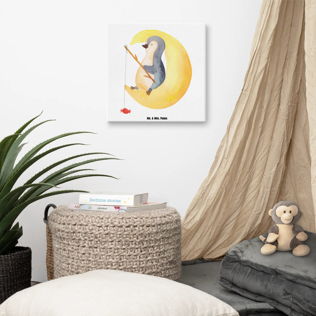 Leinwand Bild Pinguin Mond Leinwand, Bild, Kunstdruck, Wanddeko, Dekoration, Pinguin, Pinguine, Spruch, schlafen, Nachtruhe, Einschlafen, Schlafzimmer, Schlafstörungen, Gästezimmer