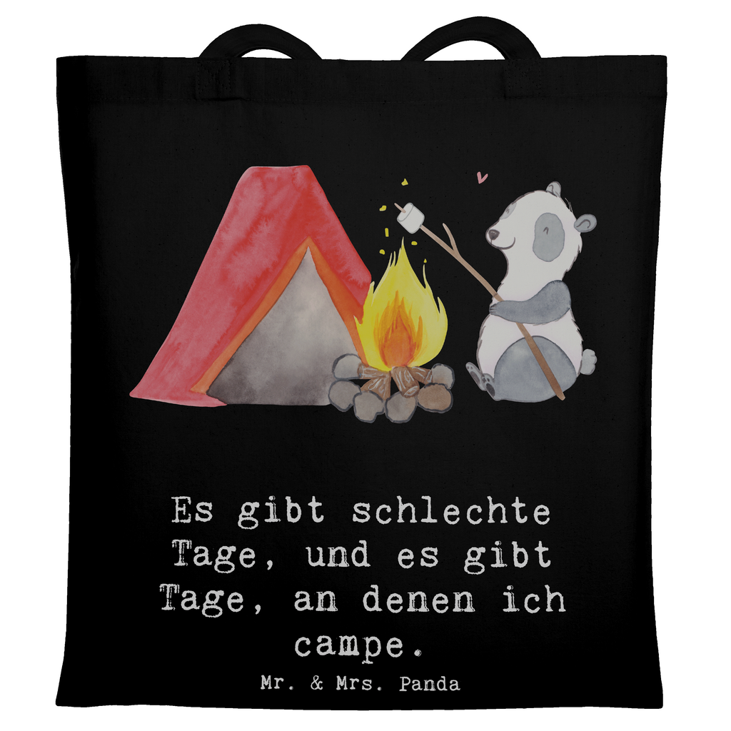 Tragetasche Panda Campen Beuteltasche, Beutel, Einkaufstasche, Jutebeutel, Stoffbeutel, Tasche, Shopper, Umhängetasche, Strandtasche, Schultertasche, Stofftasche, Tragetasche, Badetasche, Jutetasche, Einkaufstüte, Laptoptasche, Geschenk, Sport, Sportart, Hobby, Schenken, Danke, Dankeschön, Auszeichnung, Gewinn, Sportler, Campen, Camping, campen gehen, Zelten, Campingplatz