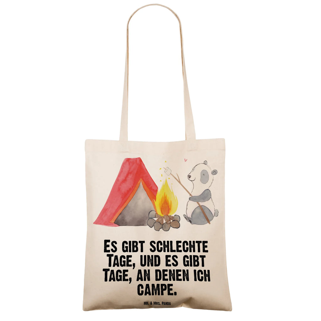 Tragetasche Panda Campen Beuteltasche, Beutel, Einkaufstasche, Jutebeutel, Stoffbeutel, Tasche, Shopper, Umhängetasche, Strandtasche, Schultertasche, Stofftasche, Tragetasche, Badetasche, Jutetasche, Einkaufstüte, Laptoptasche, Geschenk, Sport, Sportart, Hobby, Schenken, Danke, Dankeschön, Auszeichnung, Gewinn, Sportler, Campen, Camping, campen gehen, Zelten, Campingplatz