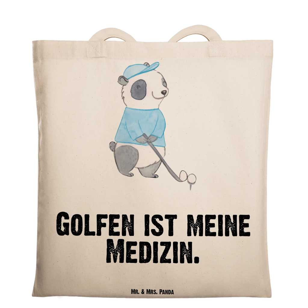 Tragetasche Panda Golfen Beuteltasche, Beutel, Einkaufstasche, Jutebeutel, Stoffbeutel, Tasche, Shopper, Umhängetasche, Strandtasche, Schultertasche, Stofftasche, Tragetasche, Badetasche, Jutetasche, Einkaufstüte, Laptoptasche, Geschenk, Sport, Sportart, Hobby, Schenken, Danke, Dankeschön, Auszeichnung, Gewinn, Sportler, Golfen, Golf spielen, Golfplatz, Golfturnier, Golf Verein