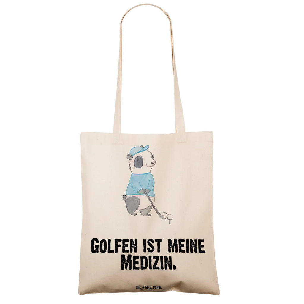 Tragetasche Panda Golfen Beuteltasche, Beutel, Einkaufstasche, Jutebeutel, Stoffbeutel, Tasche, Shopper, Umhängetasche, Strandtasche, Schultertasche, Stofftasche, Tragetasche, Badetasche, Jutetasche, Einkaufstüte, Laptoptasche, Geschenk, Sport, Sportart, Hobby, Schenken, Danke, Dankeschön, Auszeichnung, Gewinn, Sportler, Golfen, Golf spielen, Golfplatz, Golfturnier, Golf Verein