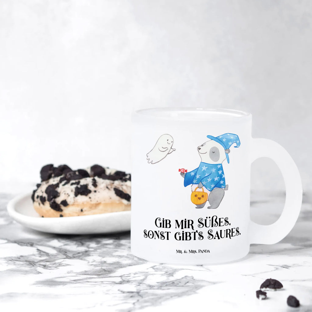 Teetasse Panda Zauberer Teetasse, Teeglas, Teebecher, Tasse mit Henkel, Tasse, Glas Teetasse, Teetasse aus Glas, Halloween, Deko, Martinssingen, Dekoration, Geschenke, Schenken, Halloween Deko, Trick or Treat, Süßes sonst gibt's saures, Panda, Zauberer, Gespenst