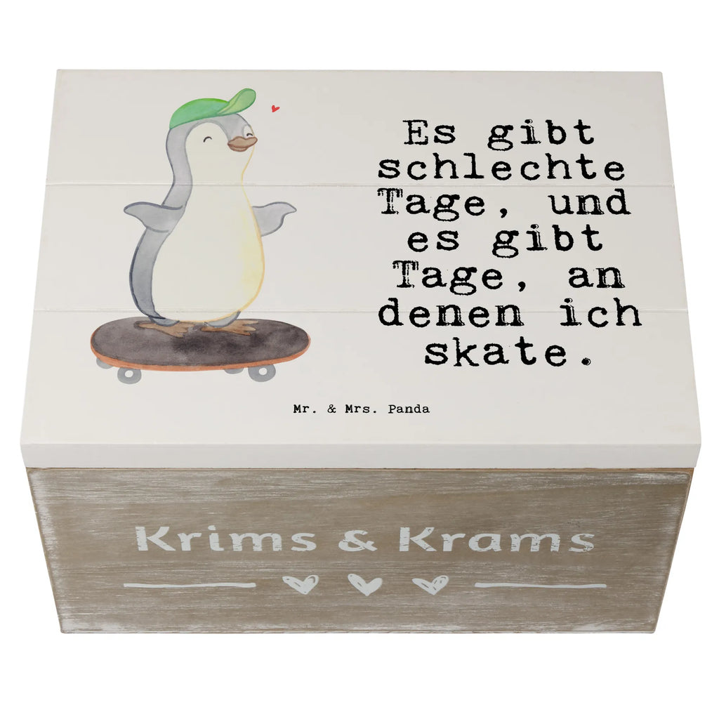 Holzkiste Pinguin Skateboarden Holzkiste, Kiste, Schatzkiste, Truhe, Schatulle, XXL, Erinnerungsbox, Erinnerungskiste, Dekokiste, Aufbewahrungsbox, Geschenkbox, Geschenkdose, Geschenk, Sport, Sportart, Hobby, Schenken, Danke, Dankeschön, Auszeichnung, Gewinn, Sportler, Skateboarden, Skateboard fahren, Skaten, Skateboard, Skateplatz