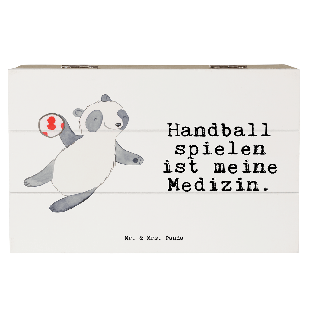 Holzkiste Panda Handball spielen Medizin Holzkiste, Kiste, Schatzkiste, Truhe, Schatulle, XXL, Erinnerungsbox, Erinnerungskiste, Dekokiste, Aufbewahrungsbox, Geschenkbox, Geschenkdose, Geschenk, Sport, Sportart, Hobby, Schenken, Danke, Dankeschön, Auszeichnung, Gewinn, Sportler, Handball spielen, Handball Turnier, Handball Club, Handball Verein