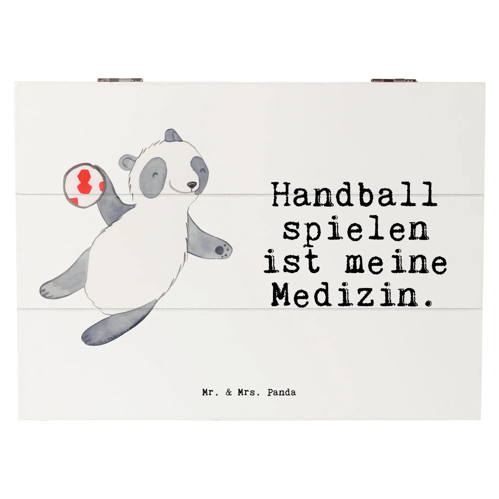 Holzkiste Panda Handball spielen Holzkiste, Kiste, Schatzkiste, Truhe, Schatulle, XXL, Erinnerungsbox, Erinnerungskiste, Dekokiste, Aufbewahrungsbox, Geschenkbox, Geschenkdose, Geschenk, Sport, Sportart, Hobby, Schenken, Danke, Dankeschön, Auszeichnung, Gewinn, Sportler, Handball spielen, Handball Turnier, Handball Club, Handball Verein