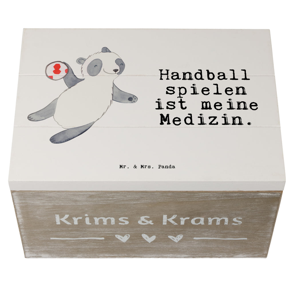 Holzkiste Panda Handball spielen Medizin Holzkiste, Kiste, Schatzkiste, Truhe, Schatulle, XXL, Erinnerungsbox, Erinnerungskiste, Dekokiste, Aufbewahrungsbox, Geschenkbox, Geschenkdose, Geschenk, Sport, Sportart, Hobby, Schenken, Danke, Dankeschön, Auszeichnung, Gewinn, Sportler, Handball spielen, Handball Turnier, Handball Club, Handball Verein