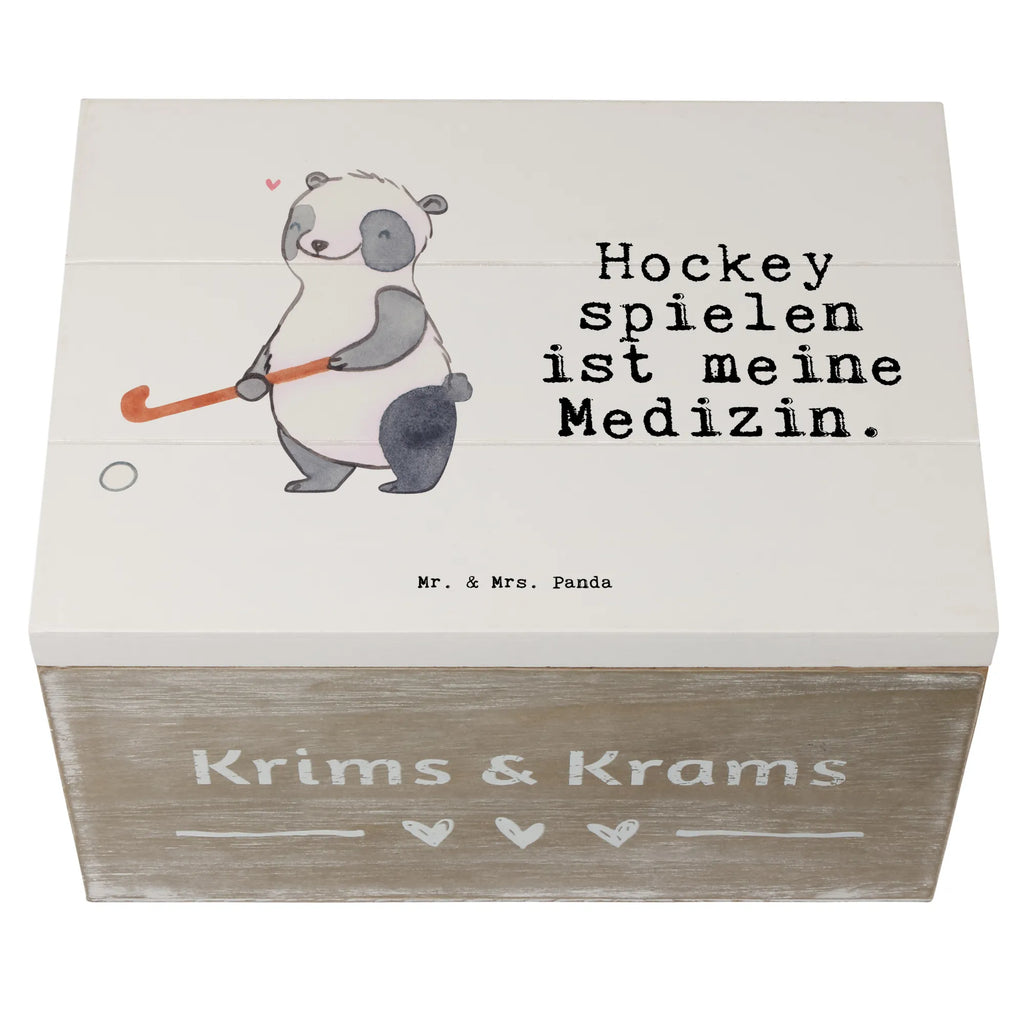 Holzkiste Panda Hockey spielen Holzkiste, Kiste, Schatzkiste, Truhe, Schatulle, XXL, Erinnerungsbox, Erinnerungskiste, Dekokiste, Aufbewahrungsbox, Geschenkbox, Geschenkdose, Geschenk, Sport, Sportart, Hobby, Schenken, Danke, Dankeschön, Auszeichnung, Gewinn, Sportler, Hockey spielen, Feldhockey, Hockeyschläger, Hockey Verein