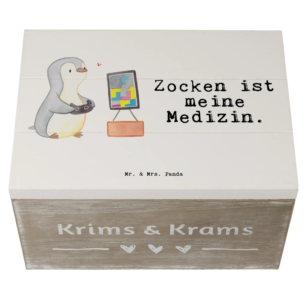 Holzkiste Pinguin Zocken Holzkiste, Kiste, Schatzkiste, Truhe, Schatulle, XXL, Erinnerungsbox, Erinnerungskiste, Dekokiste, Aufbewahrungsbox, Geschenkbox, Geschenkdose, Geschenk, Sport, Sportart, Hobby, Schenken, Danke, Dankeschön, Auszeichnung, Gewinn, Sportler, Zocken, Gaming, Videospiele, Videogames