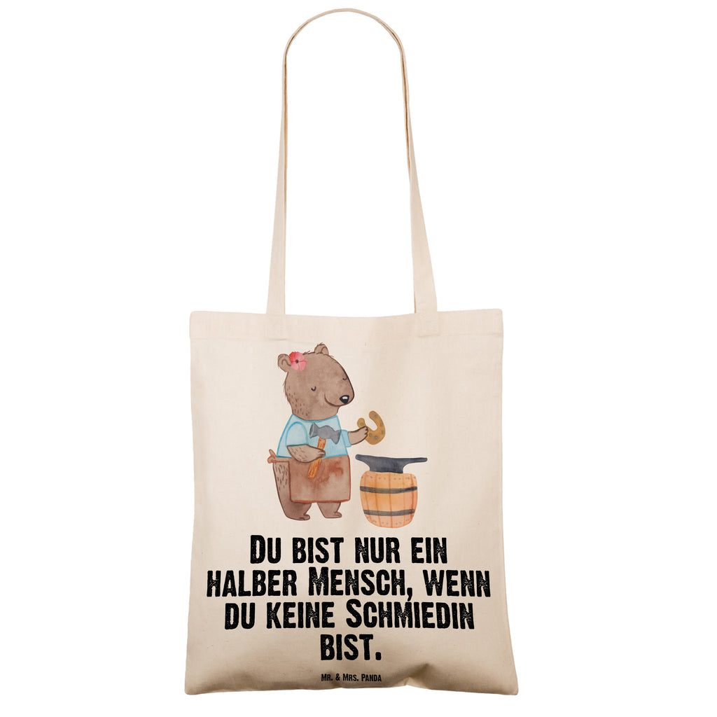 Tragetasche Schmiedin mit Herz Beuteltasche, Beutel, Einkaufstasche, Jutebeutel, Stoffbeutel, Tasche, Shopper, Umhängetasche, Strandtasche, Schultertasche, Stofftasche, Tragetasche, Badetasche, Jutetasche, Einkaufstüte, Laptoptasche, Beruf, Ausbildung, Jubiläum, Abschied, Rente, Kollege, Kollegin, Geschenk, Schenken, Arbeitskollege, Mitarbeiter, Firma, Danke, Dankeschön