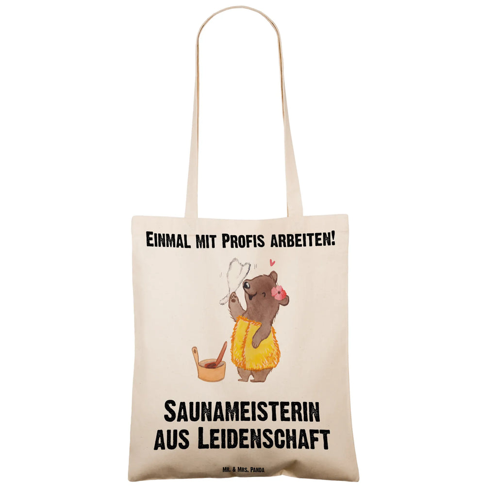 Tragetasche Saunameisterin aus Leidenschaft Beuteltasche, Beutel, Einkaufstasche, Jutebeutel, Stoffbeutel, Tasche, Shopper, Umhängetasche, Strandtasche, Schultertasche, Stofftasche, Tragetasche, Badetasche, Jutetasche, Einkaufstüte, Laptoptasche, Beruf, Ausbildung, Jubiläum, Abschied, Rente, Kollege, Kollegin, Geschenk, Schenken, Arbeitskollege, Mitarbeiter, Firma, Danke, Dankeschön