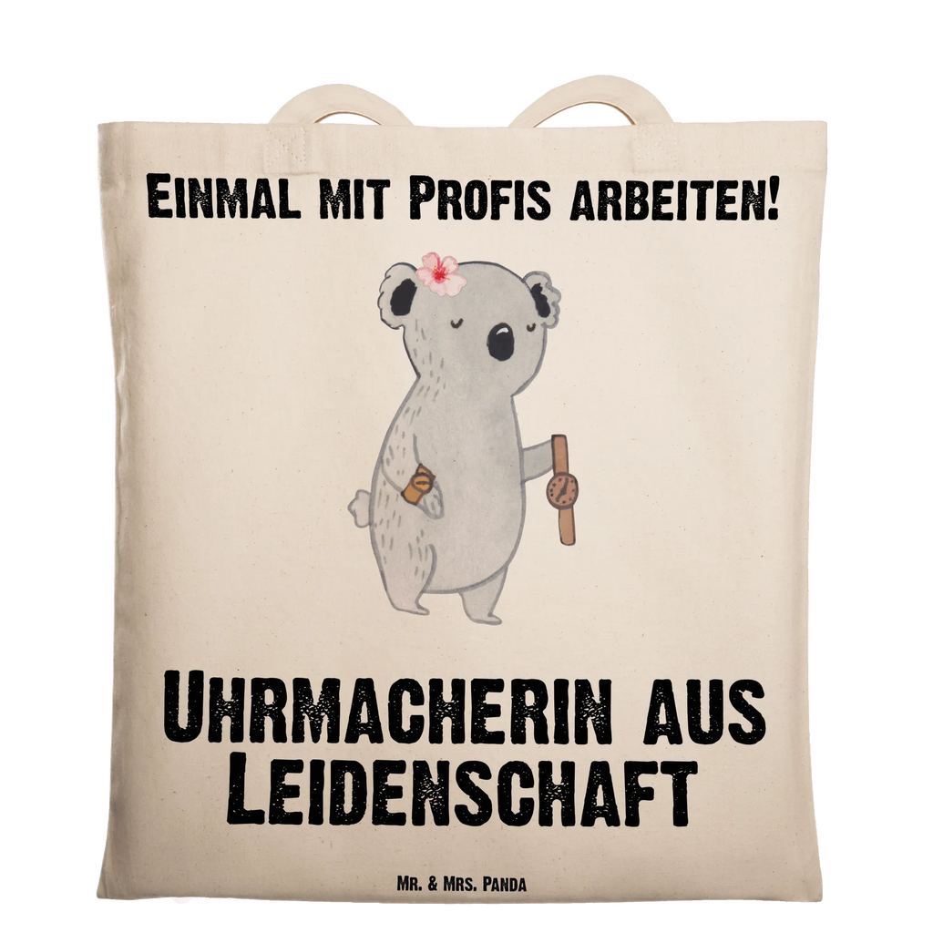 Tragetasche Uhrmacherin aus Leidenschaft Beuteltasche, Beutel, Einkaufstasche, Jutebeutel, Stoffbeutel, Tasche, Shopper, Umhängetasche, Strandtasche, Schultertasche, Stofftasche, Tragetasche, Badetasche, Jutetasche, Einkaufstüte, Laptoptasche, Beruf, Ausbildung, Jubiläum, Abschied, Rente, Kollege, Kollegin, Geschenk, Schenken, Arbeitskollege, Mitarbeiter, Firma, Danke, Dankeschön