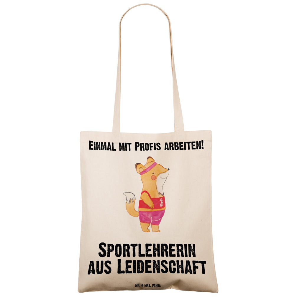 Tragetasche Sportlehrerin aus Leidenschaft Beuteltasche, Beutel, Einkaufstasche, Jutebeutel, Stoffbeutel, Tasche, Shopper, Umhängetasche, Strandtasche, Schultertasche, Stofftasche, Tragetasche, Badetasche, Jutetasche, Einkaufstüte, Laptoptasche, Beruf, Ausbildung, Jubiläum, Abschied, Rente, Kollege, Kollegin, Geschenk, Schenken, Arbeitskollege, Mitarbeiter, Firma, Danke, Dankeschön