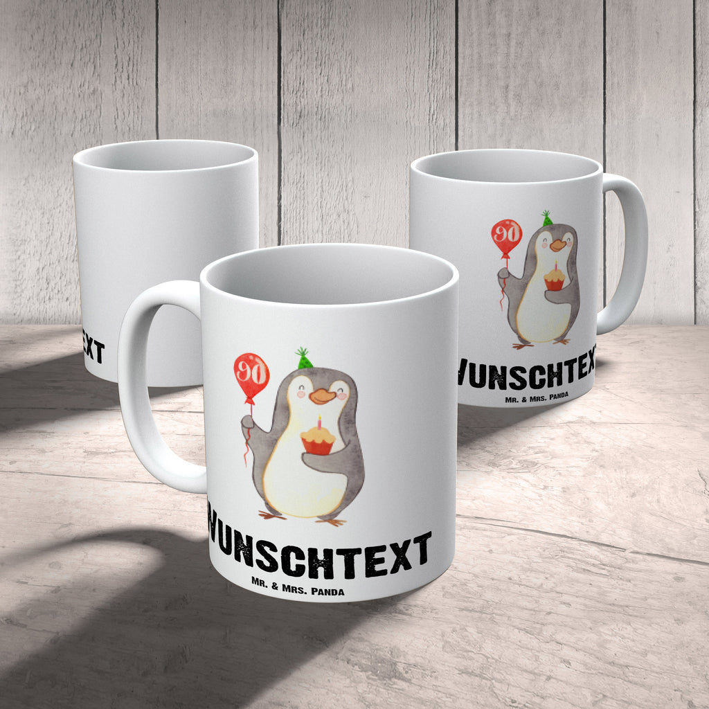 Personalisierte Tasse 90. Geburtstag Pinguin Luftballon Personalisierte Tasse, Namenstasse, Wunschname, Personalisiert, Tasse, Namen, Drucken, Tasse mit Namen, Geburtstag, Geburtstagsgeschenk, Geschenk, Pinguin, Geburtstage, Happy Birthday, Geburtstagsfeier