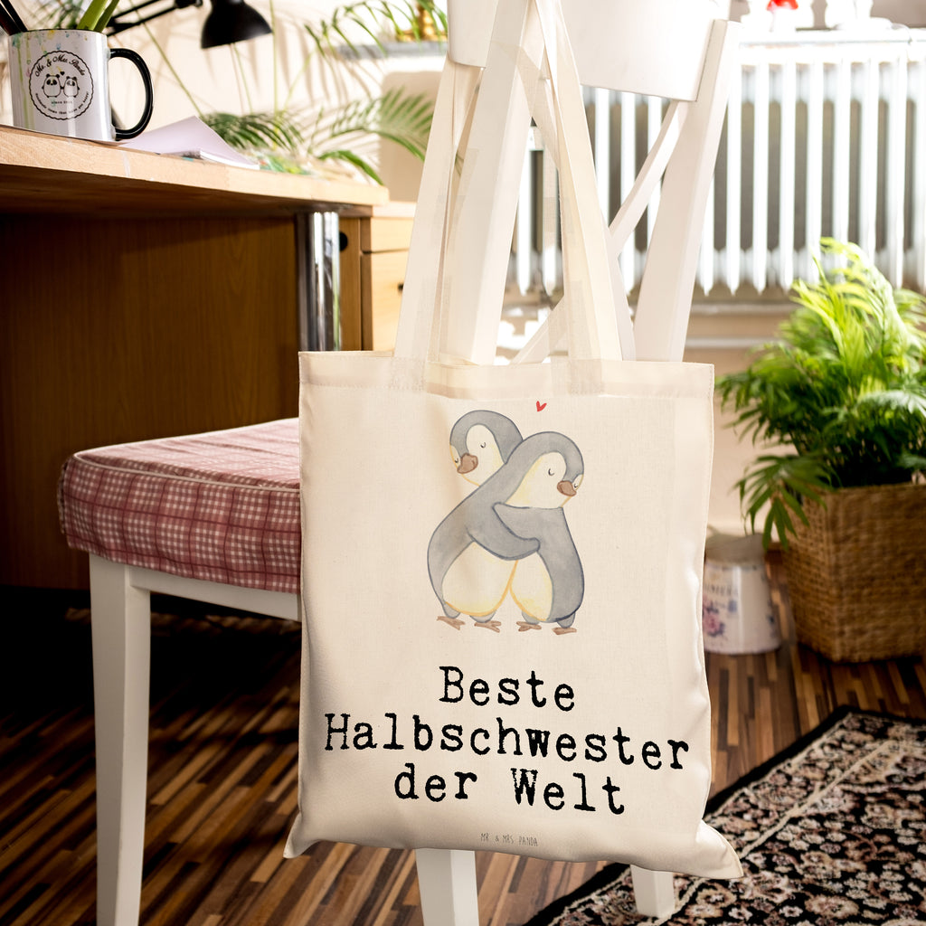 Tragetasche Pinguin Beste Halbschwester der Welt Beuteltasche, Beutel, Einkaufstasche, Jutebeutel, Stoffbeutel, Tasche, Shopper, Umhängetasche, Strandtasche, Schultertasche, Stofftasche, Tragetasche, Badetasche, Jutetasche, Einkaufstüte, Laptoptasche, für, Dankeschön, Geschenk, Schenken, Geburtstag, Geburtstagsgeschenk, Geschenkidee, Danke, Bedanken, Mitbringsel, Freude machen, Geschenktipp, Halbschwester, Stiefschwester, Stiefgeschwister, Schwestern, Schwester, Geschwister, Schwesterherz, Sister, Familie, Kleinigkeit, Beste, Tochter, Liebe, Kinder