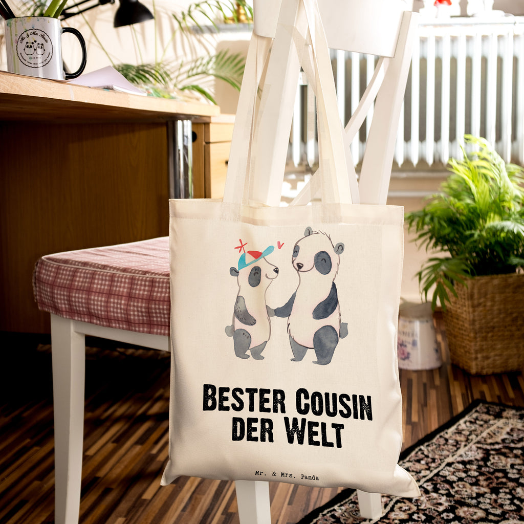 Tragetasche Panda Bester Cousin der Welt Beuteltasche, Beutel, Einkaufstasche, Jutebeutel, Stoffbeutel, Tasche, Shopper, Umhängetasche, Strandtasche, Schultertasche, Stofftasche, Tragetasche, Badetasche, Jutetasche, Einkaufstüte, Laptoptasche, für, Dankeschön, Geschenk, Schenken, Geburtstag, Geburtstagsgeschenk, Geschenkidee, Danke, Bedanken, Mitbringsel, Freude machen, Geschenktipp, Cousin, Kousin, Vetter, Sohn von Onkel, Sohn von Tante, Familie, Verwandtschaft, Cousine