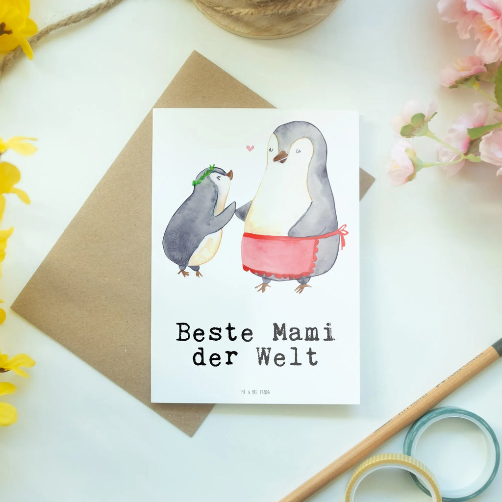 Grußkarte Pinguin Beste Mami der Welt Grußkarte, Klappkarte, Einladungskarte, Glückwunschkarte, Hochzeitskarte, Geburtstagskarte, Karte, Ansichtskarten, für, Dankeschön, Geschenk, Schenken, Geburtstag, Geburtstagsgeschenk, Geschenkidee, Danke, Bedanken, Mitbringsel, Freude machen, Geschenktipp, Mama, Mami, Mutter, Muttertag, Mutti, Ma, Tochter, Sohn, Beste Mama, Beste, Supermama