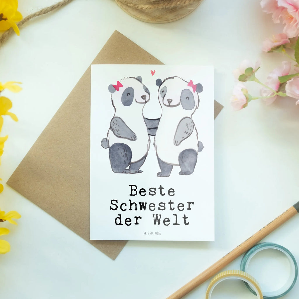 Grußkarte Panda Beste Schwester der Welt Grußkarte, Klappkarte, Einladungskarte, Glückwunschkarte, Hochzeitskarte, Geburtstagskarte, Karte, Ansichtskarten, für, Dankeschön, Geschenk, Schenken, Geburtstag, Geburtstagsgeschenk, Geschenkidee, Danke, Bedanken, Mitbringsel, Freude machen, Geschenktipp, Schwestern, Schwester, Geschwister, Schwesterherz, Sister, Familie, Kleinigkeit, Beste, Tochter, Liebe, Kinder