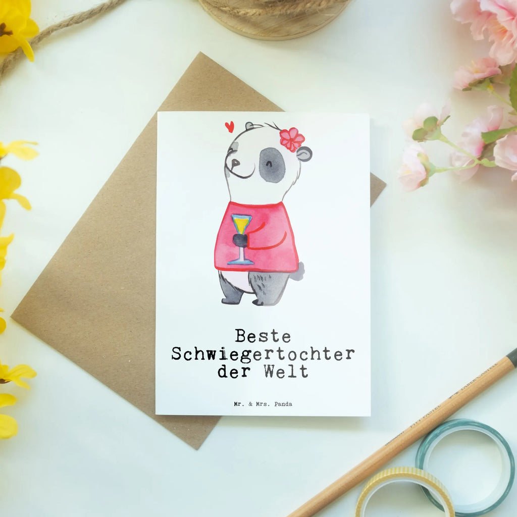 Grußkarte Panda Beste Schwiegertochter der Welt Grußkarte, Klappkarte, Einladungskarte, Glückwunschkarte, Hochzeitskarte, Geburtstagskarte, Karte, Ansichtskarten, für, Dankeschön, Geschenk, Schenken, Geburtstag, Geburtstagsgeschenk, Geschenkidee, Danke, Bedanken, Mitbringsel, Freude machen, Geschenktipp, Schwiegertochter, Tochter, Ehefrau des Sohns, Frau, angeheiratet, Hochzeit