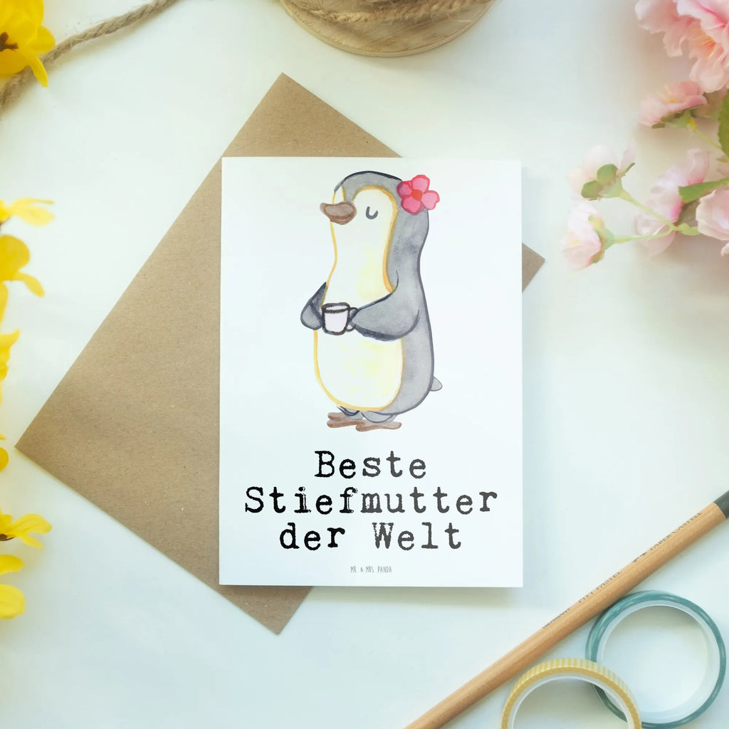 Grußkarte Pinguin Beste Stiefmutter der Welt Grußkarte, Klappkarte, Einladungskarte, Glückwunschkarte, Hochzeitskarte, Geburtstagskarte, Karte, Ansichtskarten, für, Dankeschön, Geschenk, Schenken, Geburtstag, Geburtstagsgeschenk, Geschenkidee, Danke, Bedanken, Mitbringsel, Freude machen, Geschenktipp, Stiefmutter, Stief Mutter, Stiefmama, Mami, Mutter, Muttertag, Mutti, Mama, Tochter, Sohn, Beste