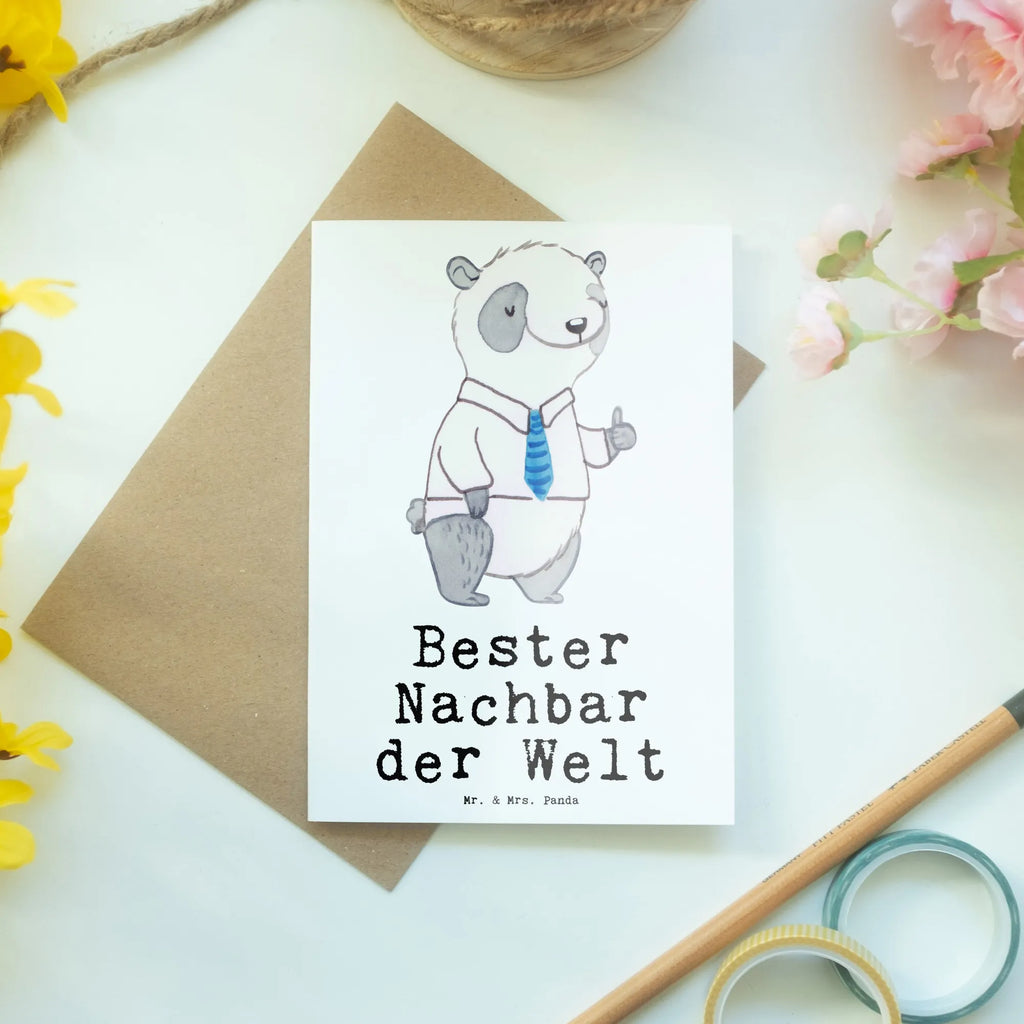 Grußkarte Panda Bester Nachbar der Welt Grußkarte, Klappkarte, Einladungskarte, Glückwunschkarte, Hochzeitskarte, Geburtstagskarte, Karte, Ansichtskarten, für, Dankeschön, Geschenk, Schenken, Geburtstag, Geburtstagsgeschenk, Geschenkidee, Danke, Bedanken, Mitbringsel, Freude machen, Geschenktipp, Nachbar, Nachbarn, Nachbarschaft, Freund, Angrenzer, Anwohner, Bewohner, Freundschaft