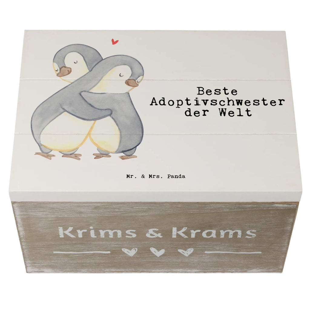 Holzkiste Pinguin Beste Adoptivschwester der Welt Holzkiste, Kiste, Schatzkiste, Truhe, Schatulle, XXL, Erinnerungsbox, Erinnerungskiste, Dekokiste, Aufbewahrungsbox, Geschenkbox, Geschenkdose, für, Dankeschön, Geschenk, Schenken, Geburtstag, Geburtstagsgeschenk, Geschenkidee, Danke, Bedanken, Mitbringsel, Freude machen, Geschenktipp, Adoptivschwester, Adoptiv, adoptiert, Schwester, Geschwister, Schwesterherz, Sister, Familie, Kleinigkeit, Beste, Tochter