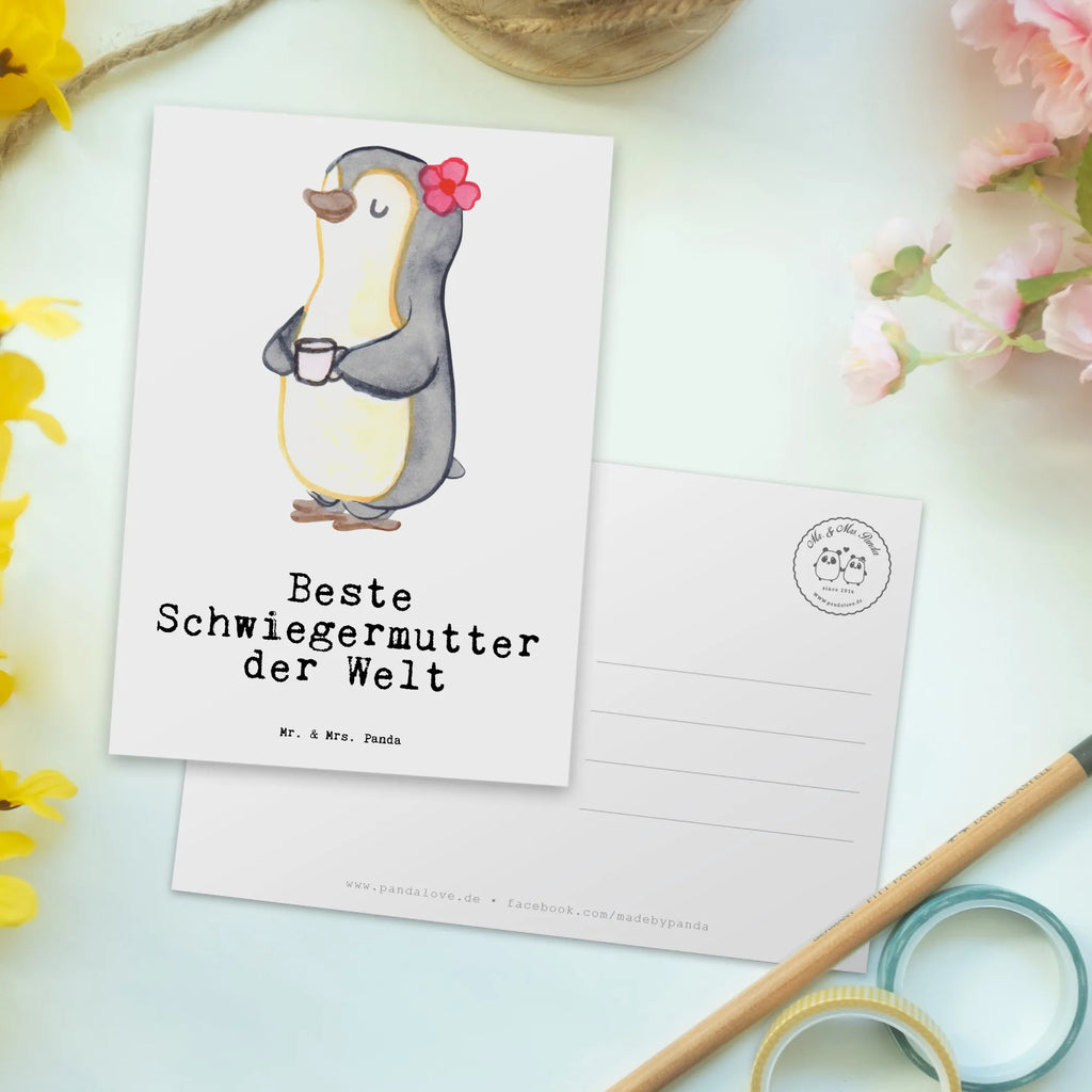 Postkarte Pinguin Beste Schwiegermutter der Welt Postkarte, Karte, Geschenkkarte, Grußkarte, Einladung, Ansichtskarte, Geburtstagskarte, Einladungskarte, Dankeskarte, Ansichtskarten, Einladung Geburtstag, Einladungskarten Geburtstag, für, Dankeschön, Geschenk, Schenken, Geburtstag, Geburtstagsgeschenk, Geschenkidee, Danke, Bedanken, Mitbringsel, Freude machen, Geschenktipp, Schwiegermutter, Schwiegermama, Schwiegereltern, Mama, Mutter, Mutter des Ehepartners, angeheiratet